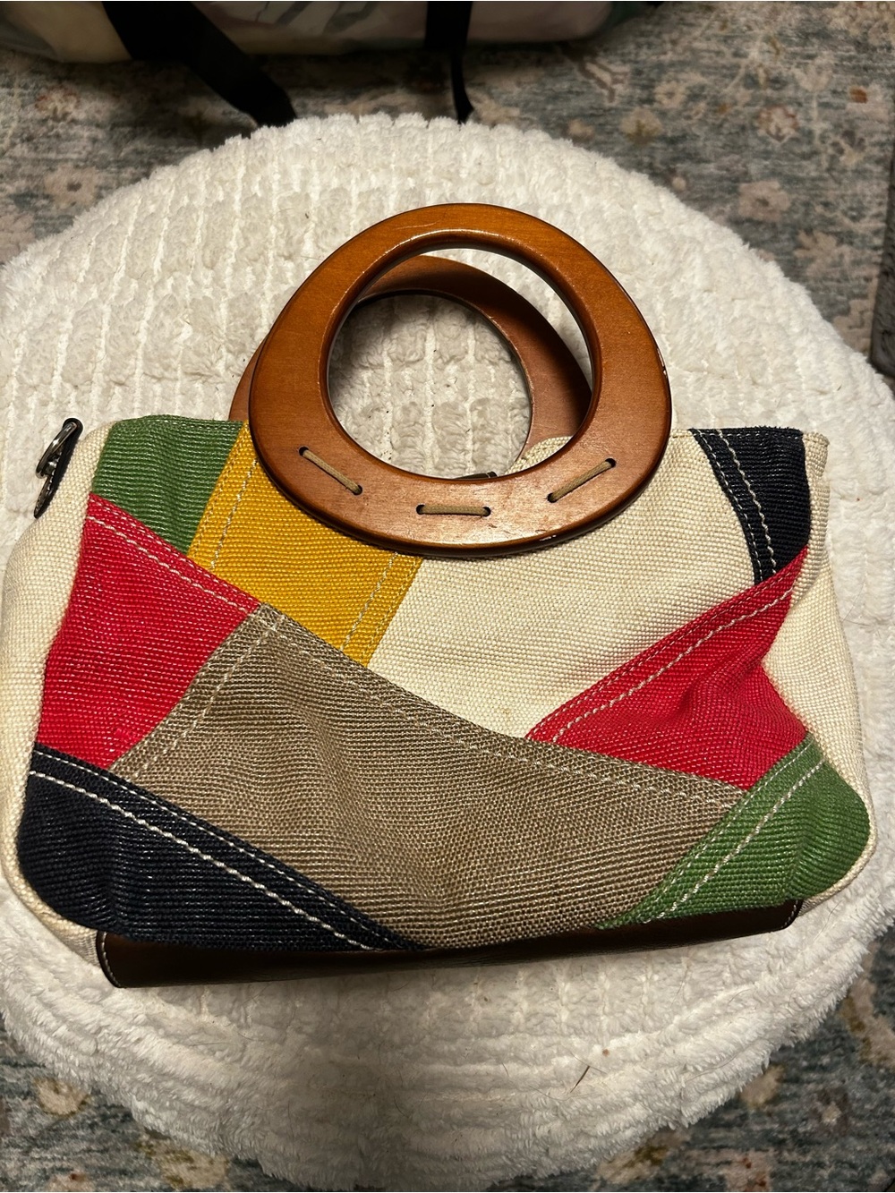 Vintage Relic Colorblock Handbag with Wooden Handles
